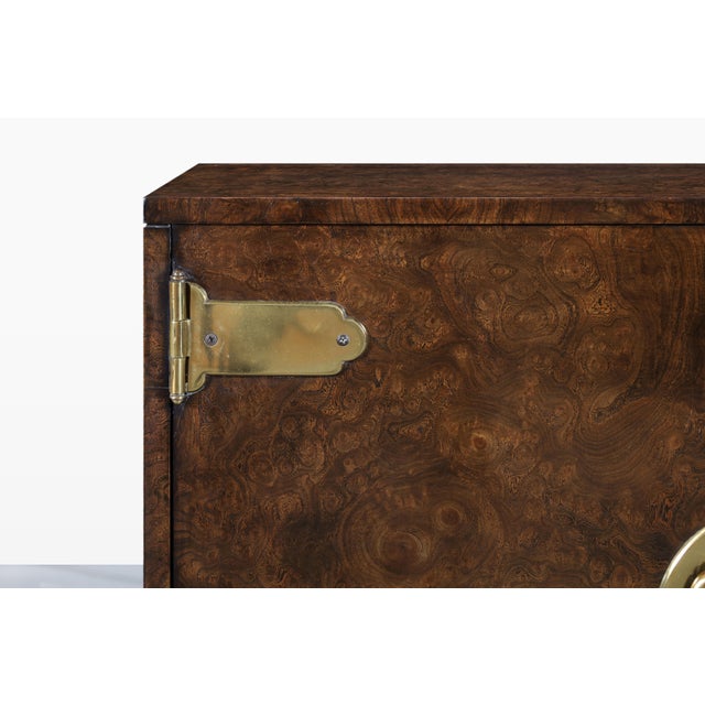 Coffee Vintage Asian-Style Burl Wood and Brass Cabinets by Mastercraft, a Pair For Sale - Image 8 of 13