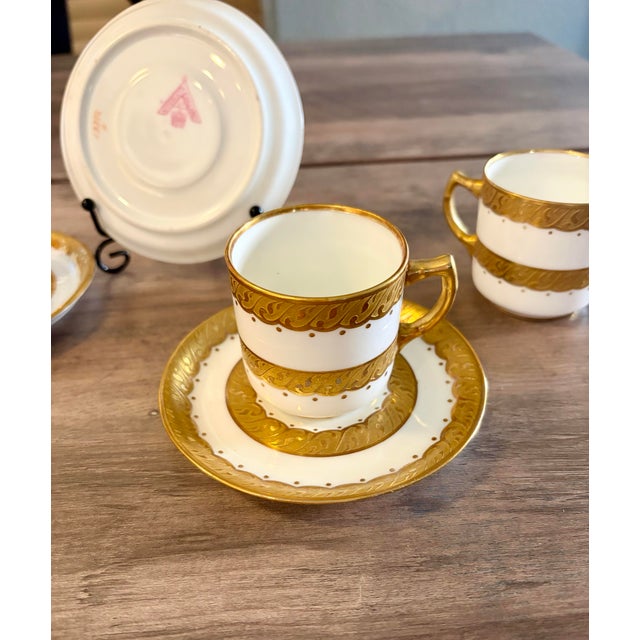 Gold Antique Hand-Gilded 22k Gold Fine Bone China Teacup & Saucer Set of 3 for Adderley's Ltd - 6 pcs For Sale - Image 8 of 10