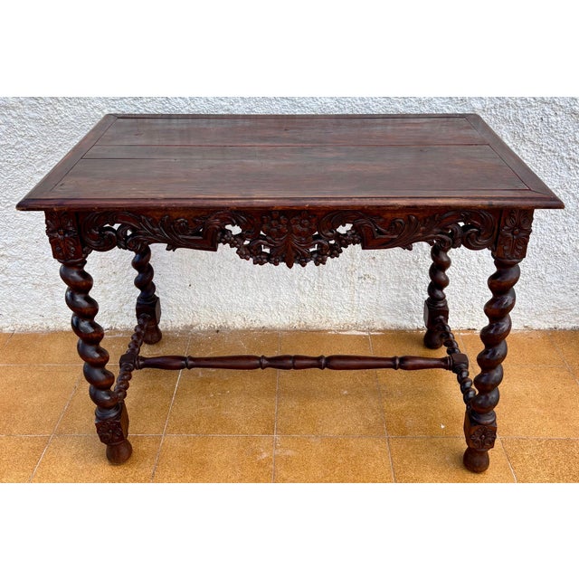 Brown 19th Century French Louis XIV Breton Carved Oak Sofa Table Desk, 1890s For Sale - Image 8 of 11
