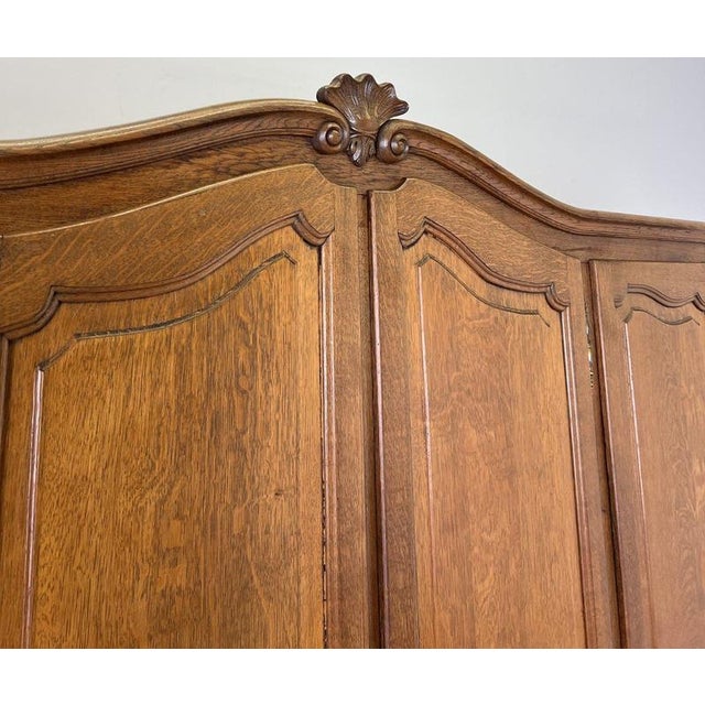 Vintage French Louis XVI Style Carved Oak 4-Door Wardrobe For Sale - Image 5 of 14