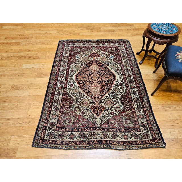 19th Century 19th Century Persian Kerman Lavar Rug, Hand-Knotted Wool, Floral Design, Burgundy & Ivory, 4x6 For Sale - Image 5 of 18