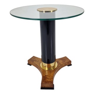 Postmodern Glass, Brass, and Wood Side Table, Germany, 1980s For Sale