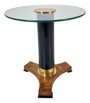 Postmodern Glass, Brass, and Wood Side Table, Germany, 1980s