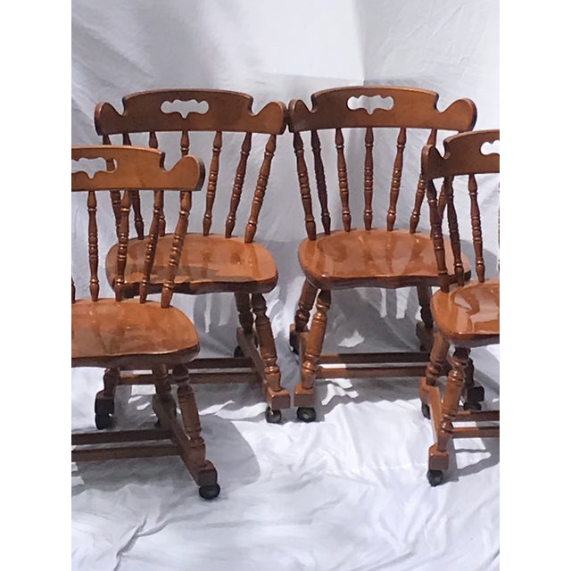 MCM Vintage Tell City Tavern Chairs Rolling Wood Dining Chairs For Sale - Image 11 of 17