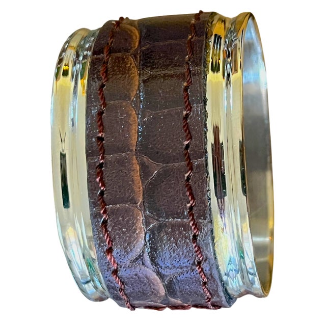 English Safari Brown Crocodile-Embossed Napkin Rings With Silver-Tone Trim After Ralph Lauren — New & Unused - Set of Eight For Sale - Image 3 of 9