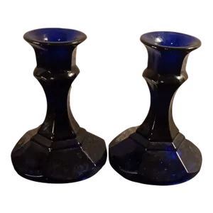 Pair of Libbey Cobalt Blue Worthington Candle Holders