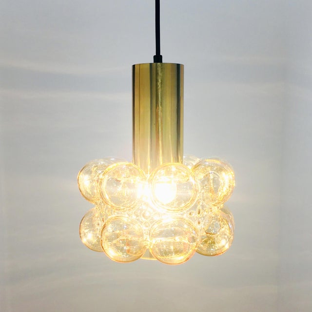 1960s Mid-Century Modern Amber Bubble Glass Pendant Light by Helena Tynell for Limburg, Germany, 1960s For Sale - Image 5 of 13