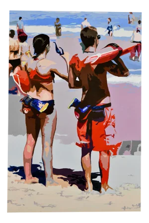 Carole Grandgirard, Beach with Lifeguards, 2024, Oil on Canvas