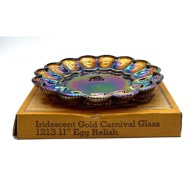 Vintage Iridescent Serving Plate from Indiana Glass & Co., 1970s For Sale - Image 14 of 17