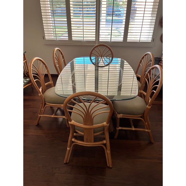 2000 - 2009 Rattan Dining Table and 6 Chairs - Set of 8 For Sale - Image 5 of 12