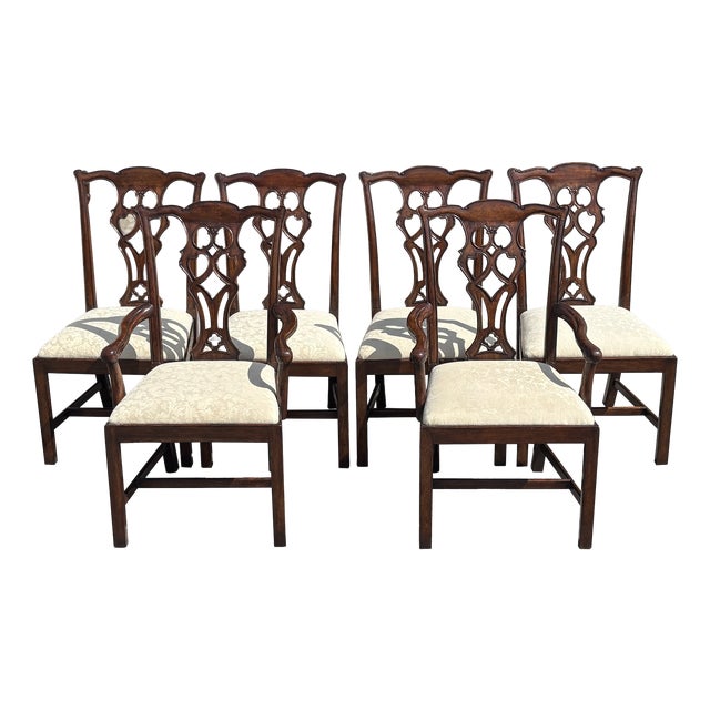 Edwardian Chippendale Mahogany Dining Chairs, 1910, Set of 6 For Sale