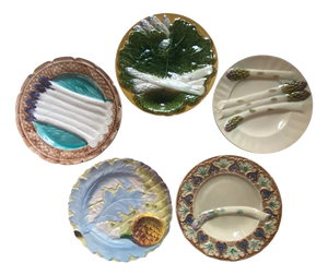 French and Belgian Barbotine Asparagus Plate Wall Plates, Set of 5