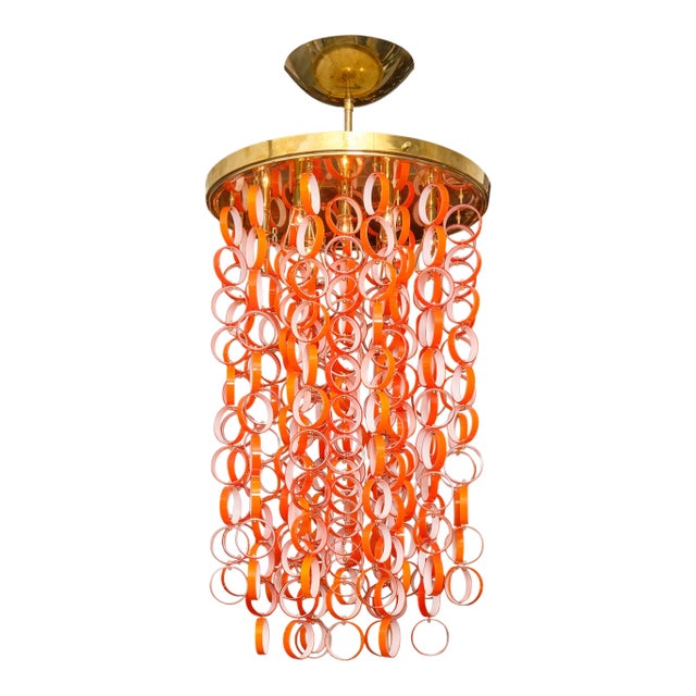 Vistosi Orange Modernist Murano Glass Chandelier, 1980s For Sale