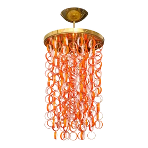 Vistosi Orange Modernist Murano Glass Chandelier, 1980s