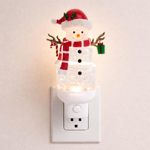 Contemporary Snowman with Present Snow Globe Night Light 7"H For Sale - Image 3 of 4