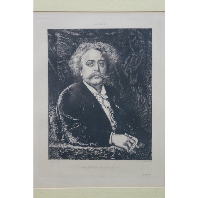 Antique French Victorian Salon De 1877 Carrier Belleuse Portrait Etching 27" For Sale - Image 4 of 14