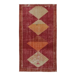 Vintage Distressed Rug in Red With Bold Diamond Medallions - Rug & Kilim For Sale