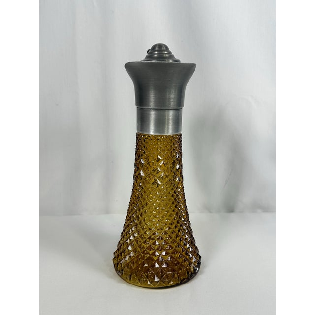 Antique Diamond Point Amber Glass Ewer Style Pitcher Pewter Lid & Handle-Rare! For Sale In Dallas - Image 6 of 8