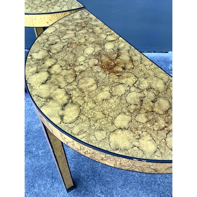 Hollywood Regency Vintage Boho Faux Finished Demilune Tables - A Pair For Sale - Image 3 of 12