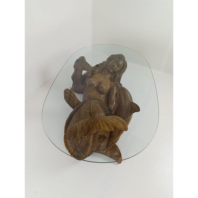 Wooden Mermaid Coffee Table with Glass Top For Sale - Image 5 of 15