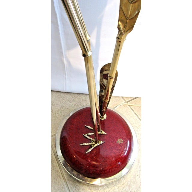 Rare Antonio Pavia Brass and Red Lacquered Wood Stork Floor Lamp Circa 1980s For Sale - Image 9 of 17