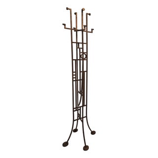 1980s Art Deco Geometric Frank Lloyd Wright Style Copper Colored Coat & Hat Rack For Sale