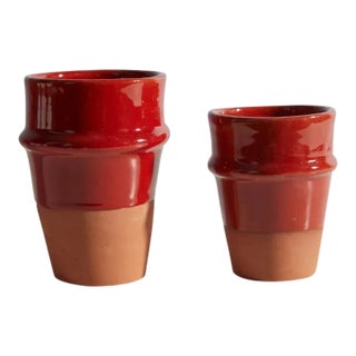 Moroccan Beldi Ceramic Cups - Burnt Red For Sale