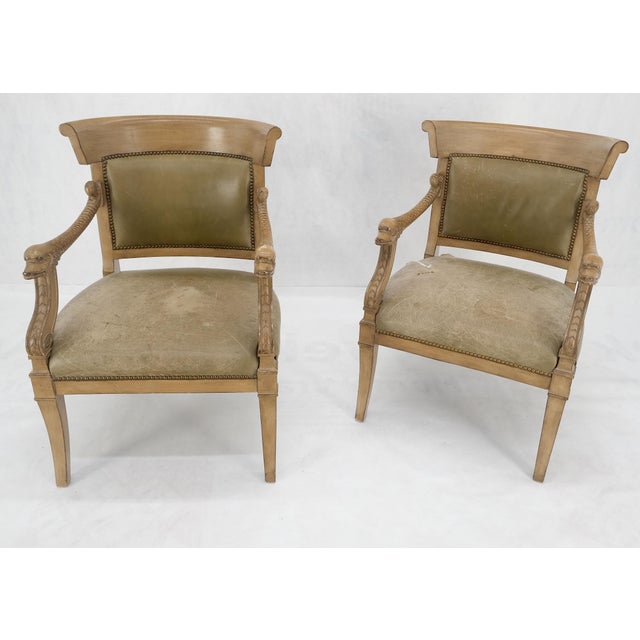 Carved Dolphins Shape Arms Rounded Back Lounge Chairs Leather Upholstery AS IS For Sale - Image 15 of 18