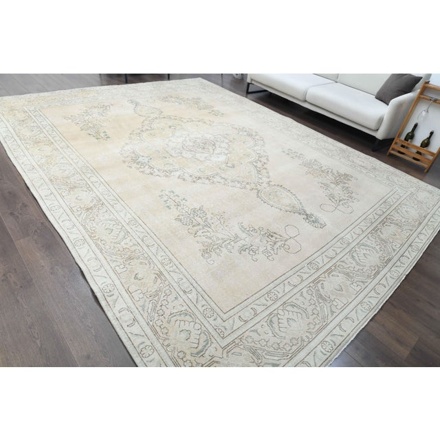 1970s Vintage Persian Handmade Wool Cotton Beige Area Rug For Sale - Image 4 of 11