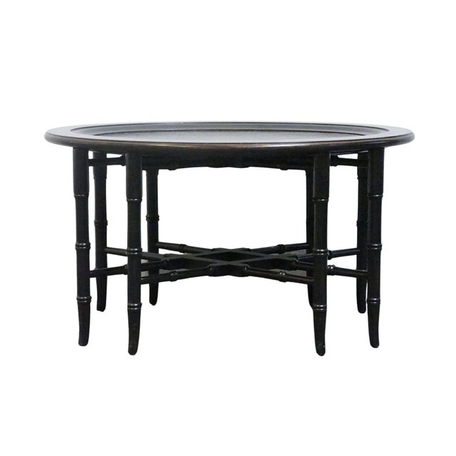 Ethan Allen Ethan Allen Asian Inspired Faux Bamboo Black and Gold 35" Accent End Table / Serving Tray 13-8230 For Sale - Image 4 of 9