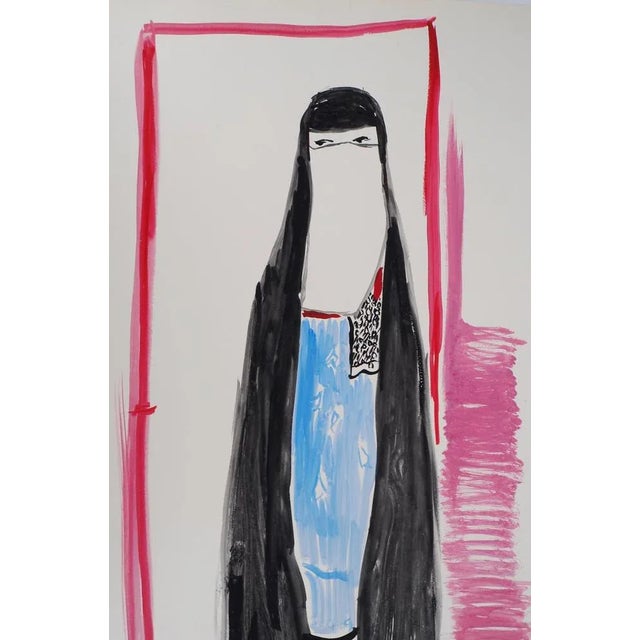 Modern Jacques Soisson, Veiled Woman, Acrylic on Paper For Sale - Image 3 of 6