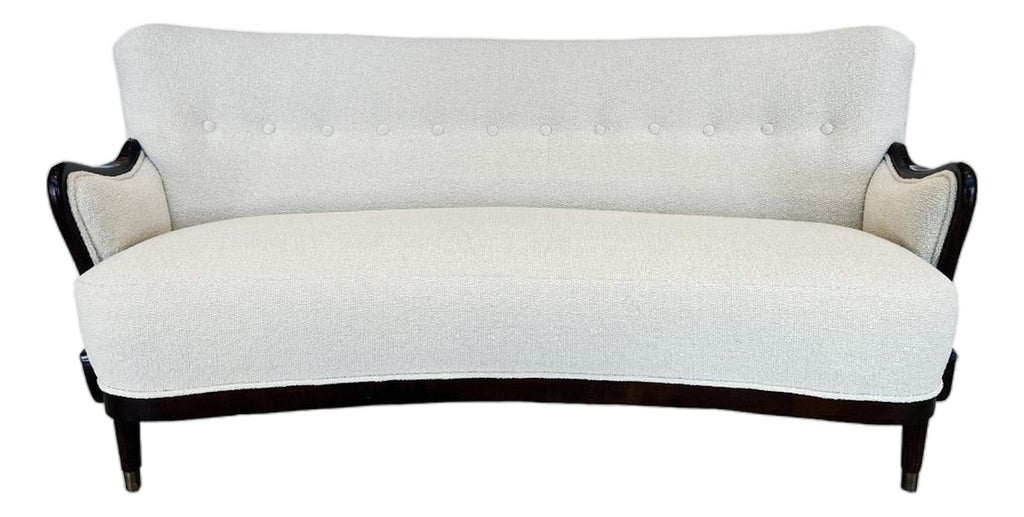 1940s Danish Modern Sofa by Alfred Christensen in Ivory Bouclé