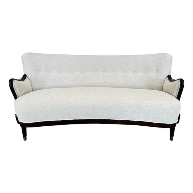 1940s Danish Modern Sofa by Alfred Christensen in Ivory Bouclé For Sale