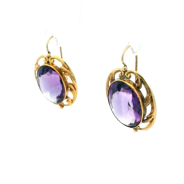 Late 19th Century Victorian 18k Gold 20 Carat Amethyst Drop Earrings, Pair For Sale - Image 9 of 15