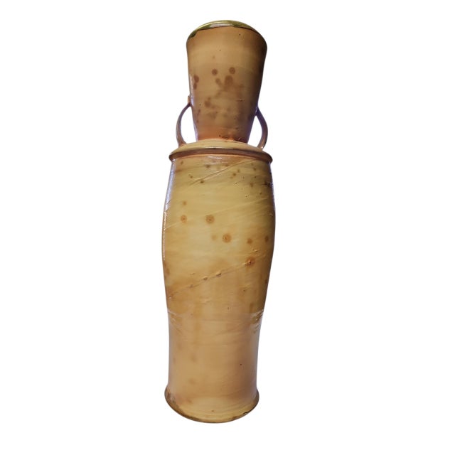 Rustic Vintage Studio Pottery Tall Chimney Vase For Sale - Image 3 of 8
