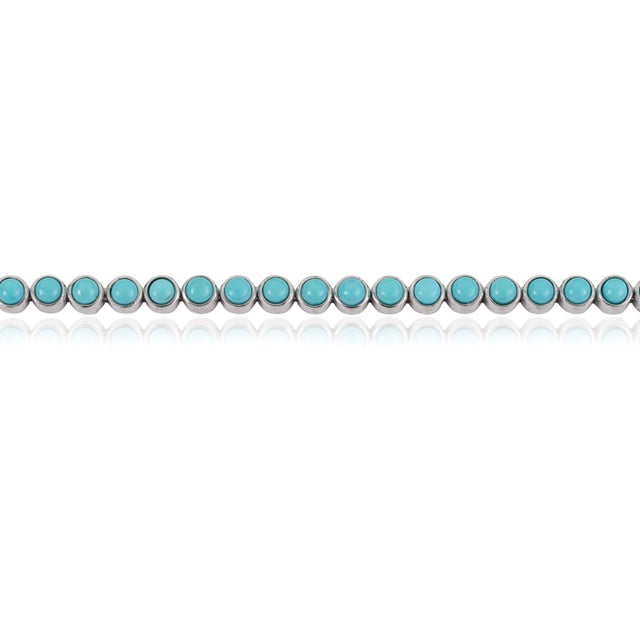 Mid-Century Modern Classic 5.07 Ct Bezel-Set Round Natural Turquoise Tennis Bracelet in 925 Silver For Sale - Image 3 of 14