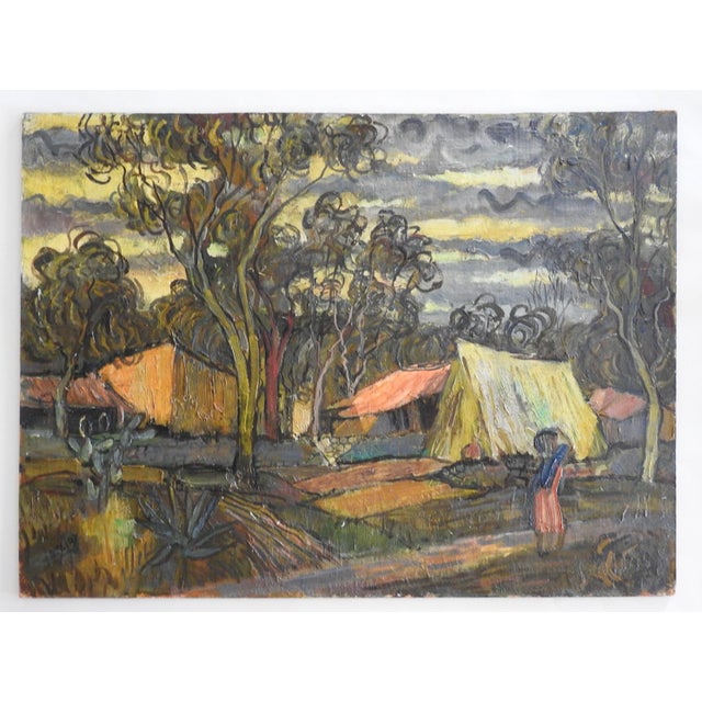 Mid 20th Century Impressionist Forest Village Painting For Sale - Image 4 of 4