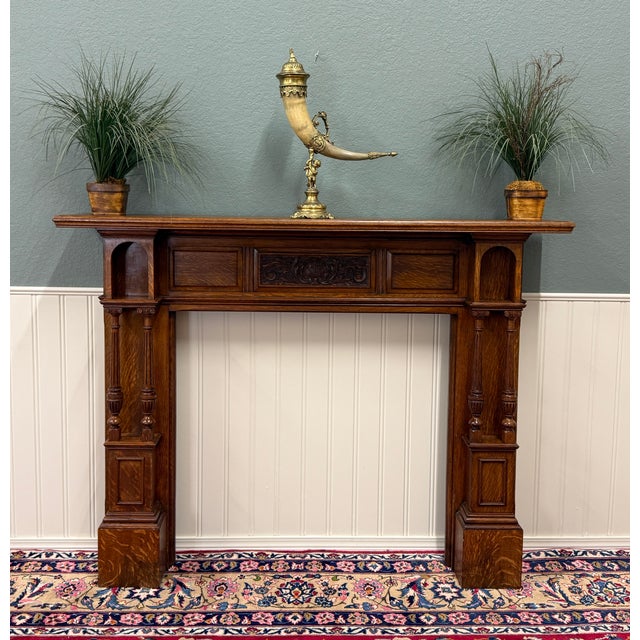 Antique English Fireplace Mantel Surround Renaissance Revival Oak c.1920s-30s For Sale - Image 9 of 18