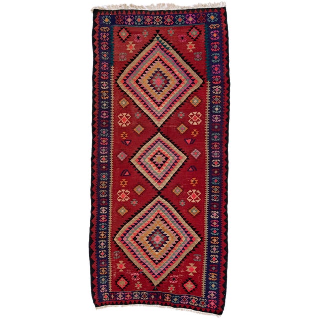 Ruby Red Mid-20th Century Turkish Kilim Red Handmade Tribal Wool Rug For Sale - Image 8 of 8