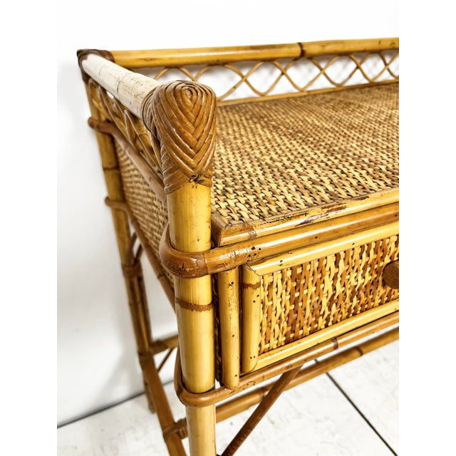Wood Vintage Rattan Cane Desk For Sale - Image 7 of 12