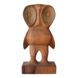 Vintage Don Shoemaker Hand-Carved Wooden Owl Sculpture For Sale