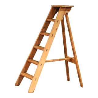 19th C. French Pine Folding Six-Step Ladder With Locking Bar Mechanism For Sale