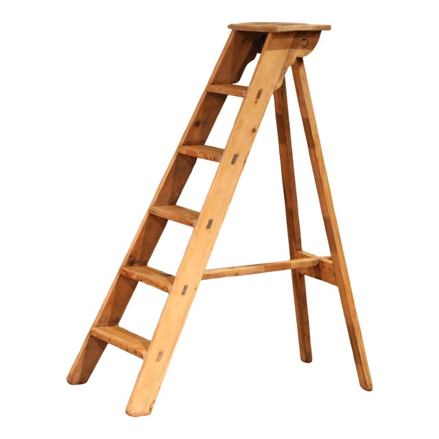 19th Century French Rustic Pine Folding Six-Step Ladder For Sale