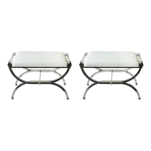 Pair of Lucite & Polished Nickel Benches by Charles Hollis Jones, Circa 1980's