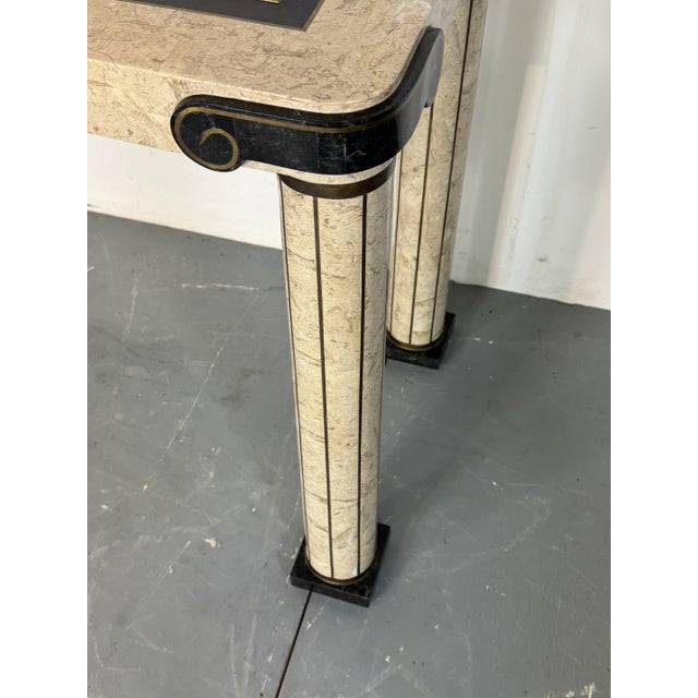 Vintage Italian Style Console Table in Stone Marquetry and Brass Details with Glass Top from Maitland Smith, 1980s For Sale - Image 9 of 16