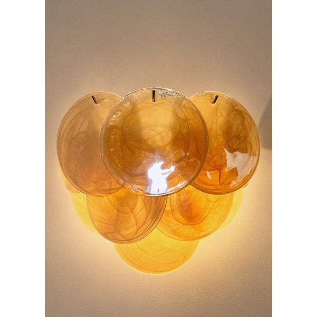Mid-Century Modern Vistosi Style Amber Alabaster Glass Wall Sconces - a Pair For Sale - Image 3 of 6
