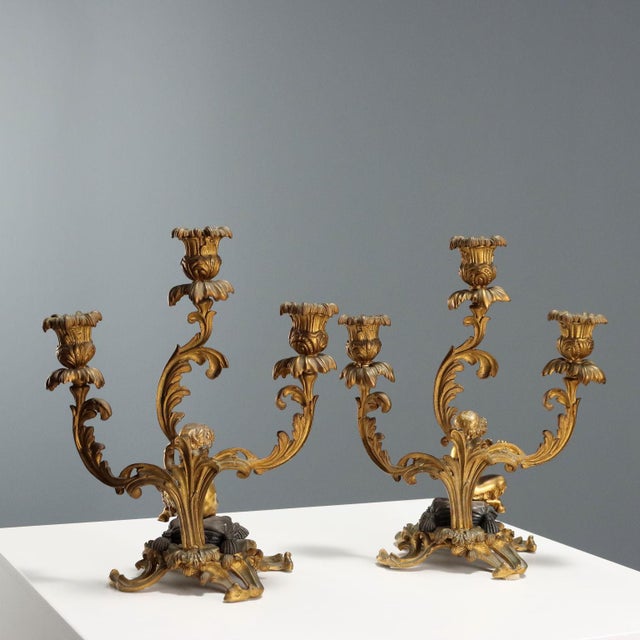 Three-Layer Gilded Bronze Candelabras, Set of 2 For Sale - Image 9 of 10