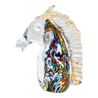 Murano Millefiori Glass Horse Head Sculpture by Serenella For Sale