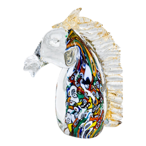 Murano Millefiori Glass Horse Head Sculpture by Serenella