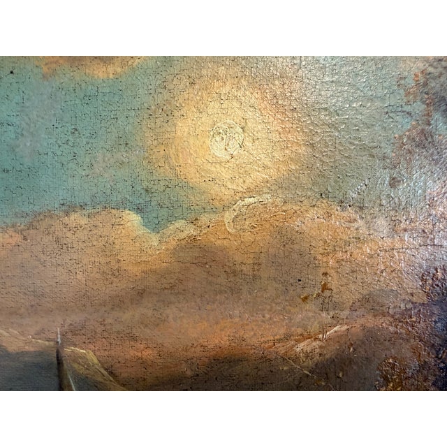 Impressionist Antique European Romantic Lakeside Landscape With Windmill, Attr. To H. Volpini For Sale - Image 3 of 15
